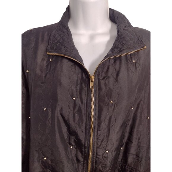 EVR DIV Rousso Studded Silk Bomber Jacket Womens L Full Zip Vintage 80s Black - Picture 2 of 6